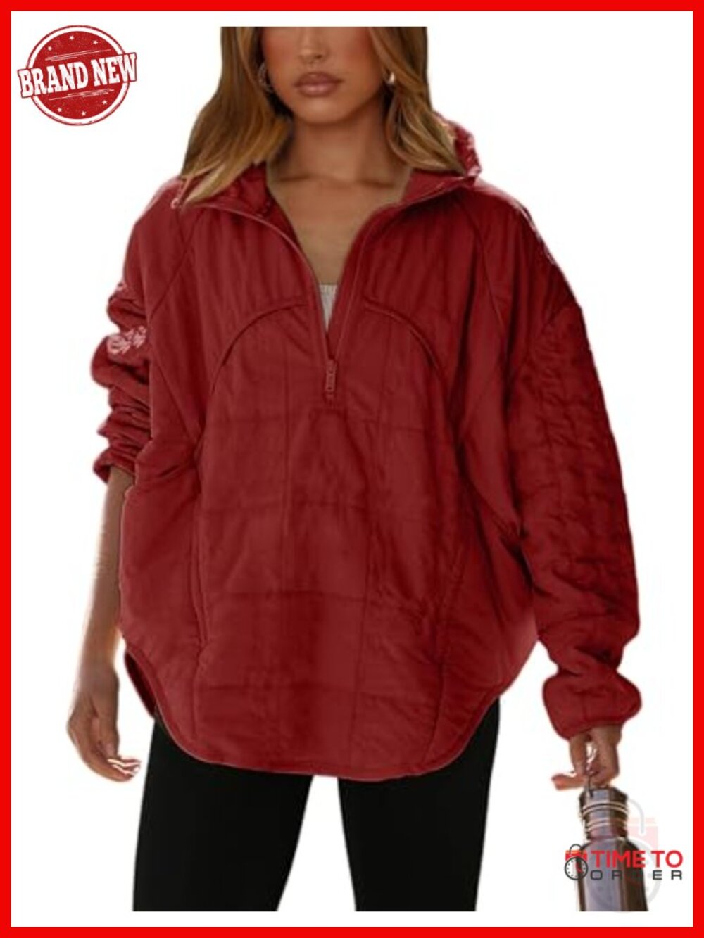 Oversized Lightweight Quilted Pullover Jacket Half Zip Puffer